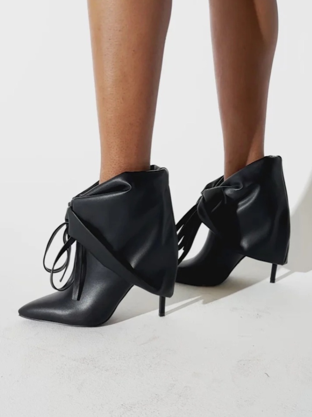 AKIRA Black Pointed Stiletto Ankle Booties with Folded Cuff in light grey